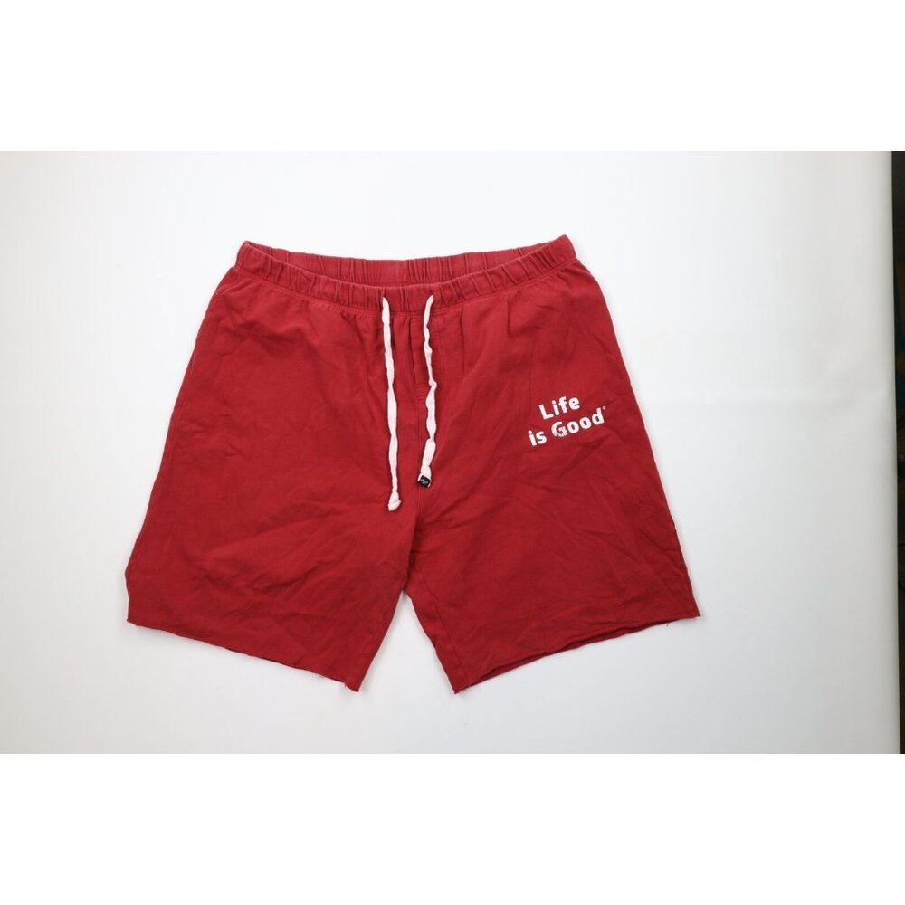 Vintage Life Is Good Mens 2XL XXL Faded Spell Out Marled Sweatpants Shorts Red